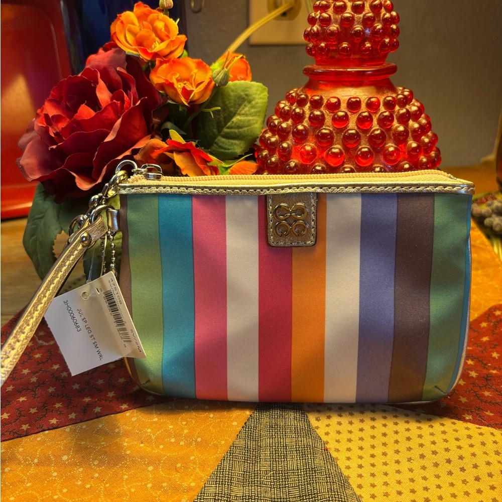 Colorful Coach Striped Wristlet